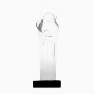 Madonna and Child Pedestal in Crystal by Lalique, France, 1970s