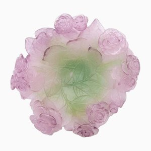 Art Glass Decorative Plate with Roses from Daum, France, 1970s