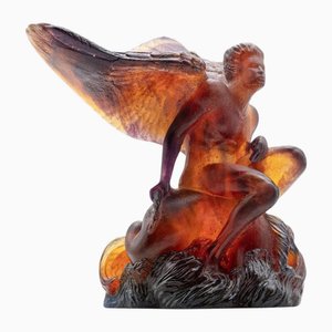 Red and Brown Art Glass Angel Sculpture from Daum, France, 1970s
