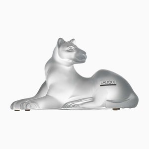 Frosted Crystal Lion Sculpture from Lalique, France, 1960s