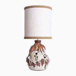 Lampada da terra in ceramica brique bianca con paralume in seta attribuita a R. Houben, anni '70