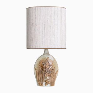 Lampada da tavolo ovale in ceramica di B. Rooke con paralume nuovo beige attribuita a R. Houben, anni '70
