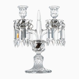 Candelabro a due candele in cristallo trasparente di Baccarat, Francia, inizio XXI secolo