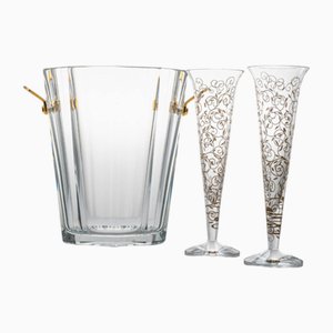 Vinoteca y copas de cristal de Baccarat, Francia, años 90. Juego de 3