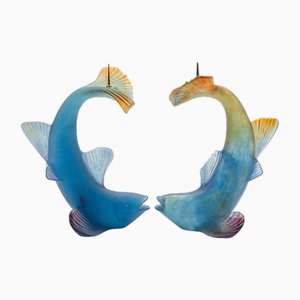 Art Glass Fish Candleholders from Daum, France, 1970s, Set of 2