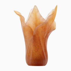 Vaso Art in vetro con foglie ambrate di Daum, Francia, anni '70