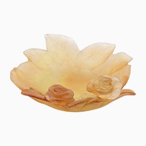 Art Glass Decorative Plate with Amber Roses from Daum, France, 1970s