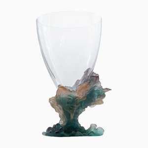 Large Salmon, Green and Violet Art Glass Vase with Face from Baccarat, France, 1970s