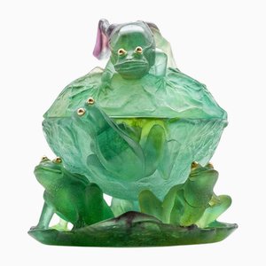 Green Art Glass Bowl with Frogs from Daum, France, 1970s
