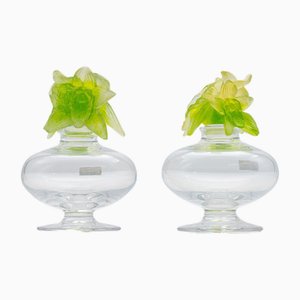 Grüne Kunstglas Blumenflasche von Baccarat, Frankreich, 1970er