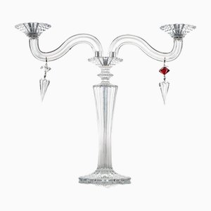 Clear and Ruby Red Crystal 2-Candle Candleholder from Baccarat, France, 1970s
