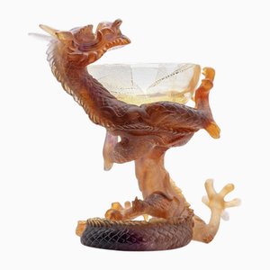 Bol Dragon en Verre Artificiel Marron de Daum, France, 1970s