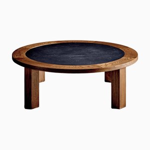 Couchtisch aus Eiche mit dunkler Schieferplatte, 1970er