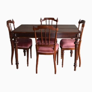 Tavolo da pranzo antico in mogano con sedie, set di 5