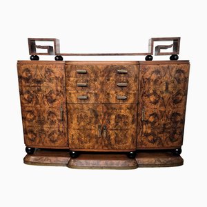 Buffet Mid-Century Art Déco in radica di noce e ottone di Paolo Buffa, Italia, anni '40