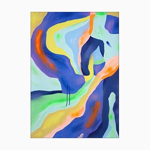 Perrine Honoré, Space Jam Blue and Green Abstraction, 2025, Tecnica mista su carta per acquerelli