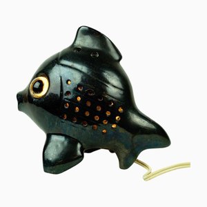 Mid-Century Austrian Black Ceramic Fish from Anzengruber Keramik, 1950s