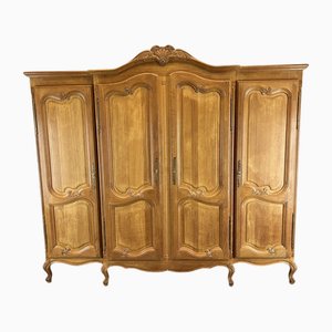 Vintage French Louis XVI Oak 4-Door Armoire with Shelves