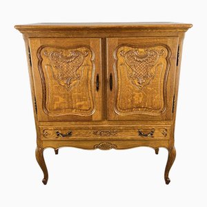 Vintage French Louis XVI Style Oak Cabinet with Carved Panels