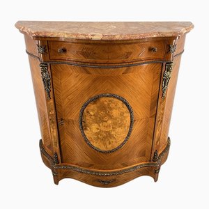 Vintage French Inlaid Sideboard with Brass Ormolu and Marble Top
