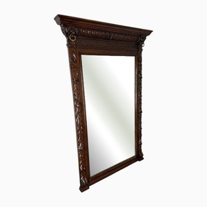 Antique French Oak Wall Mirror with Carved Frame