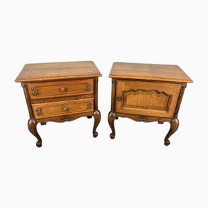 Französische Vintage Nachttische aus geschnitzter Eiche im Louis XVI Stil, 2er Set