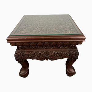 Soporte para plantas o mesa de centro china de caoba tallada a mano con tablero de vidrio