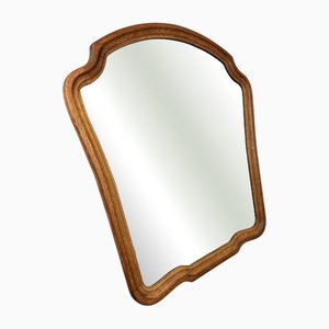 Vintage French Wall Mirror with Curved Bevelled Oak Frame