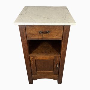 Antique French Style Oak Bedside Table with Marble Top