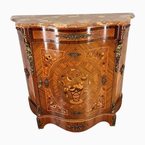 Mueble francés vintage con incrustaciones de Ormolu de latón y tablero de mármol