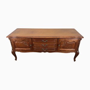Vintage French Louis Oak Cabinet with Carved Doors and Drawers