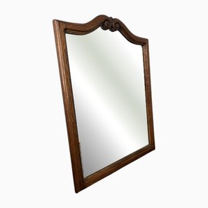 Französischer Vintage Wandspiegel aus Eiche mit geschnitztem Rollwappen