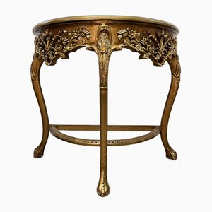 Table Console Demi-Lune en Bois Doré avec Plateau en Marbre