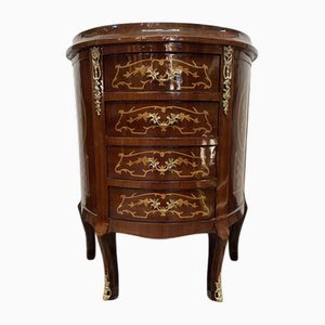 Commode Demi Lune Vintage Incrustée avec Détails en Laiton