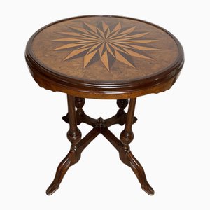 Victorian Style Carved Round Centre Table with Starburst Inlay Top