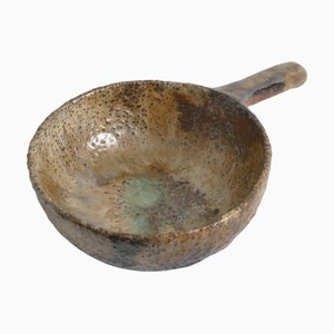 Handmade Studio Ceramic Textured Stoneware Bowl with Sculptural Handle, 1970s