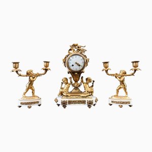 French Gilt Clock Set, 1890s, Set of 3