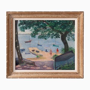 French School Artist, The Jetty, Oil Painting on Canvas, 1952, Framed