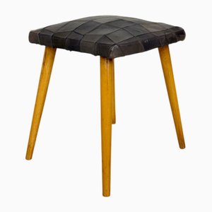 Sgabello Mid-Century moderno con rivestimento in pelle, anni '60