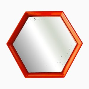 Mid-Century Space Age Hexagon Mirror in Orange Plastic, 1970s