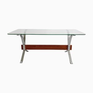 Italienischer Vintage Couchtisch aus Chrom, Glas & Teak von Formanova, 1960er