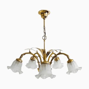 Vintage Six-Arm Brass Chandelier, 1970s