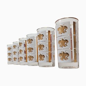 Vintage Highball Glasses with Gold Enameled Florentine Lily, 1950s, Set of 6