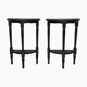 Schmale Demi Lune Convertible Nachttische aus Dunklem Holz mit niedrigen Regalen, 1920er, 2 . Set