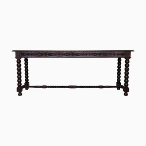 Großer spanischer Konsolentisch aus geschnitztem Nussholz, 1890er