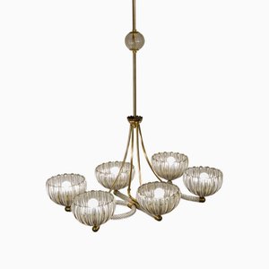 Large Venetian Murano Glass 6-Light Chandelier, 1940s