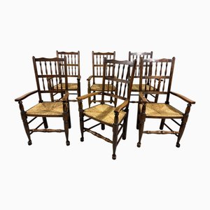 Lancashire Spindleback Dining Armchairs, 1890s, Set of 6