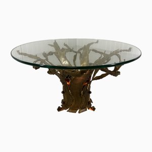 Mesa de centro brutalista iluminada de latón oscuro, años 60