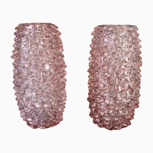 Große Rosa Murano Glasvasen im Stil von Barovier, 2000er, 2er Set