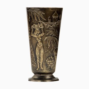 Vaso in bronzo con donna di Stjärn Metall, Svezia, anni '30-'40